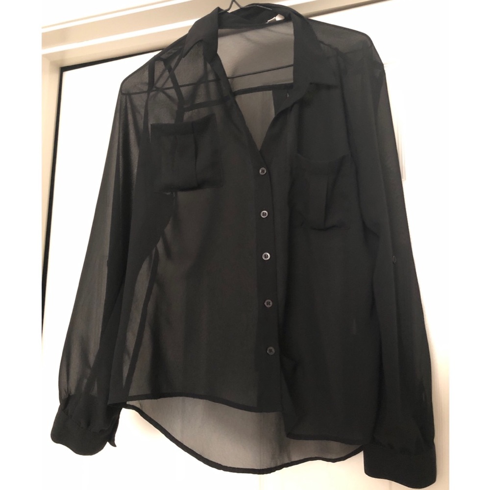 Black sheer button down